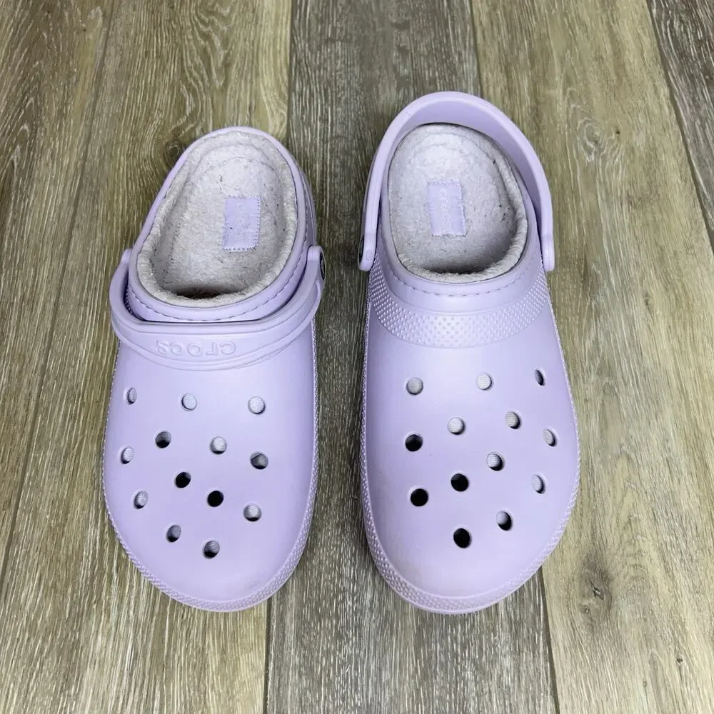 Crocs Classic Lined Clogs US Mens 12 Purple Faux Fur Fuzzy Slip On Shoe Sandals